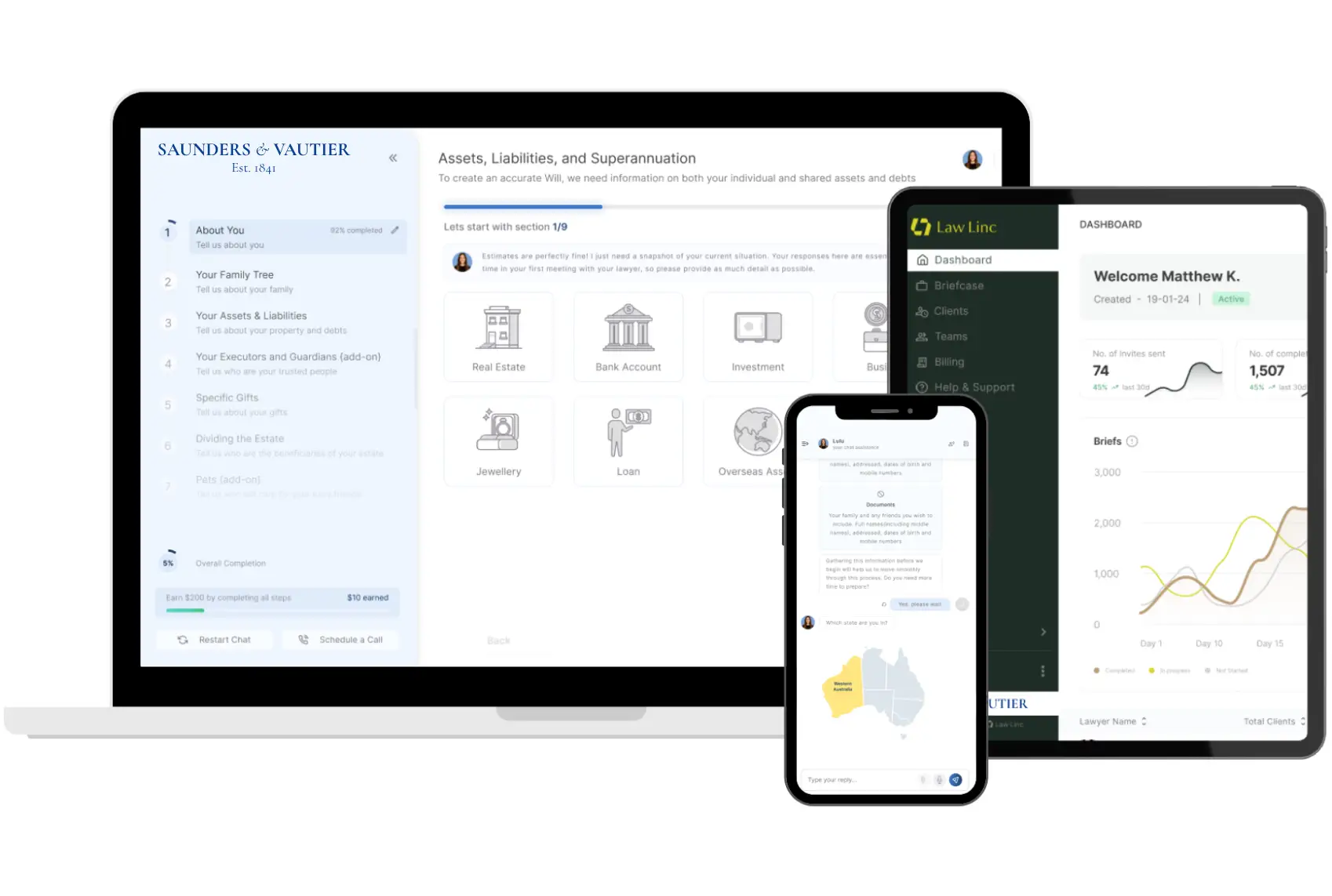 Law Linc AI Estate Planning Onboarding Product Screens